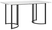 Masă de prânz modernă 140 x 80 cm, cu model de marmură, structură din metal, pentru sufragerie și living, Alb+Negru