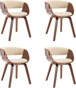 vidaXL Scaune de bucătărie, 4 buc, crem, lemn curbat & piele ecologică