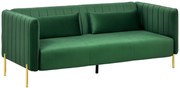 HOMCOM Canapea 3 Locuri Economie de Spatiu cu Perne Capitonate, Canapea Moderna cu Picioare din Otel si Tesatura din Catifea, 195x88x76 cm, Verde