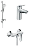 Set baterii Hansgrohe Logis 100 lavoar dus si set dus crom lucios