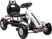 HOMCOM Kart cu Pedale pentru Copii 5-12 Ani cu Scaun Reglabil, Anvelope Gonflabile, Frână de Mână, Design de Curse, Alb și Negru | Aosom Romania