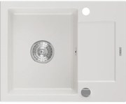 Mexen Enzo chiuvetă de granit cu 1 compartiment și scurgător 576 x 465 mm, alb, sifon crom - 6506571005-20