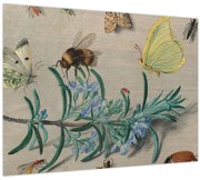 Tablou pe sticlă - Jan van Kessel the Elder, Insects and a Sprig of Rosemary, reproducere (70x50 cm)