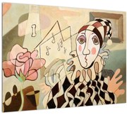 Tablou pe sticlă - Cubismul - arlechin și trandafir (70x50 cm)