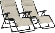 Outsunny Set de 2 șezlonguri, șezlong pliant reglabil cu tetieră din textilenă, 90 x 65 x 112 cm, bej | Aosom Romania