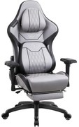 RESIGILAT- DOWINX Scaun gaming, ergonomic, spătar înalt, tetiera confortabilă, suport lombar, cotiere 4D, suport picioare, rezistent 150 kg, piele PU, Gri