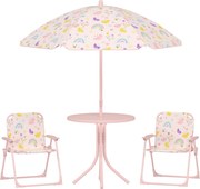AIYAPLAY Set de Mobilier de Grădină din 4 Piese cu Masă, Scaune și Umbrelă de Soare Reglabilă, 50xΦ49,5 cm, Roz | Aosom Romania