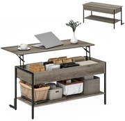 HOMCOM Masa de cafea cu blat rabatabil, masă de salon cu compartiment ascuns și raft deschis, 95x40x59cm, gri | Aosom Romania