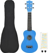 vidaXL Set ukulele Soprano pentru copii, cu husă, bleu, 21"