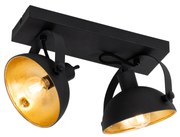 Plafoniera industriala neagra cu auriu cu 2 lumini reglabile - Magnax