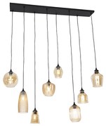 Lampă suspendată Art Deco neagră cu sticlă chihlimbar 8 lumini - Hanne
