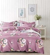 Set Lenjerie Pat Dublu, 6 piese - Roz Inchis Cu Flori