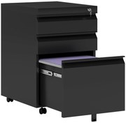 HOMCOM Dulap de birou mobil cu depozitare pe roți 3 sertare blocabile 39 x 48 x 60 cm negru | Aosom Romania