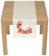 Traversă de masă Dovleac cu frunze, crem, 40 x 150 cm