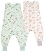 Set 2 saci de dormit copii de vara din bumbac cu picioare 18-36 luni Kidizi Giraffe On a Cloud Pastel, 0.5 tog