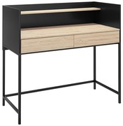 HOMCOM Birou cu 2 Sertare, Raft Superior și Mânere Ascunse, Birou Modern din Lemn și Oțel, 106x51,5x102,5 cm, Negru | Aosom Romania