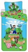 Lenjerie de pat pentru copii verde-albastră din bumbac pentru pat de o persoană 140x200 cm Minecraft "Outdoor Mobs" – Jerry Fabrics