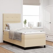 vidaXL Pat cu saltea cu arcuri și LED - Crem 100 x 200 cm, cadru din țesătură