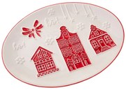 Farfurie albă pentru servire din ceramică cu model de Crăciun Christmas cottage – Dakls