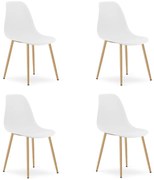 Set 4 Scaune Bucatarie/Dining Velo Plus Albe Picioare Metalice Finisaj Lemn