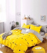 Set Lenjerie de Pat cu Elastic, Bumbac Tip Finet, 6 Piese, Pat 2 Persoane, Galben