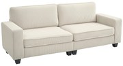 HOMCOM Canapea cu 3 Locuri cu Husă de Cord, Canapea de Sufragerie cu Arc de Înaltă Calitate, până la 400 kg, 227 x 84 x 87 cm, Crem | Aosom Romania