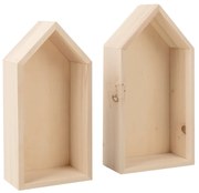 Set 2 bucati etajere din lemn in forma de casuta LITTLE HOUSES