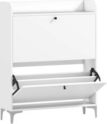 HOMCOM Dulap pentru încălțăminte Slim cu 2 sertare basculante și rafturi ajustabile, din lemn și metal, 80x24x101cm, alb | Aosom Romania