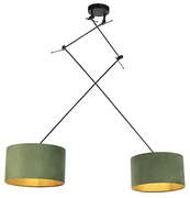 Lampă suspendată neagră cu abajururi din catifea verde și auriu 35 cm cu 2 lumini - Blitz