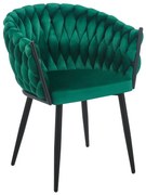 Scaun dining, catifea, cadru metalic, Verde/Negru