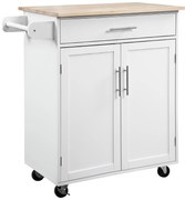 HOMCOM Cărucior de bucătărie pe roți cărucior de servire insulă de bucătărie cu sertar, dulap și suport pentru prosoape - alb | Aosom Romania