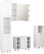 vidaXL Set mobilier de baie, 4 piese, alb, lemn prelucrat