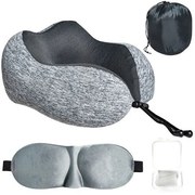 Pernă pentru călătorie, design 3D, din spumă cu memorie, Negru/Gri