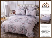 Lenjerie de pat din Bumbac Finet, Cearceaf cu Elastic - Gri Cu Flori