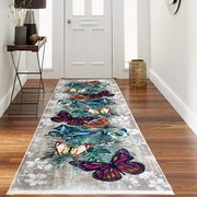 Traversa hol antiderapanta, 80x300 cm, poliester, bej, model fluturi