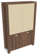 Dulap înalt Verno+ 140 x 46 x 210 cm, uși combinate, nuc / vanilie