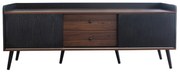 Comodă TV cu 2 sertare, uși glisante cu dungi și picioare stabile din lemn, 160x40x58 cm, Negru