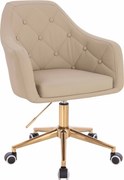 HR831K Scaun Crem Piele Ecologica Premium Soft cu Bază Aurie