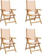 vidaXL Scaune de grădină rabatabile 4 buc., textil bej/lemn masiv