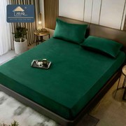 Huse de pat, 3 Piese, Catifea cu elastic 180x200, Verde Smarald