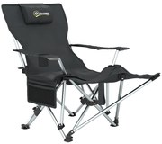Outsunny Scaun de Camping Pliabil și Rabatabil cu Suport pentru Picioare Detașabil și Tetieră, 82x50/100x88 cm, Negru | Aosom Romania