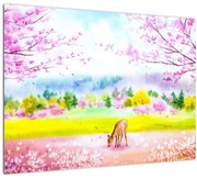 Tablou pe sticlă - Căprioară pictată, acuarelă (70x50 cm)