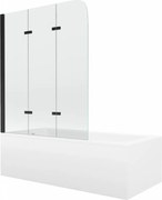 Mexen Cubik cadă dreptunghiulară 160 x 70 cm cu carcasă și paravan cu 3 uși 120 cm, transparent, negru - 550316070X9012037000