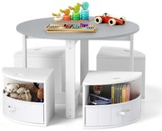 Masă rotundă pentru copii, 4 persoane, cu spațiu de depozitare