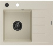 Mexen Ben chiuvetă de granit cu o cuvă și picurător, stânga 600 x 500 mm, bej, sifon negru - 6522605000-69-B