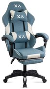 Scaun de gaming bleu din stofa cu suport de picioare OFF 295