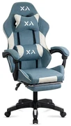 Scaun de gaming bleu din stofa cu suport de picioare OFF 295