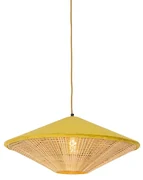 Lampă suspendată rustică cu catifea galbenă și ratan 60 cm - Frills Can