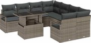 vidaXL Set de canapele pentru grădină cu pernă 9 pcs Gri poliratan