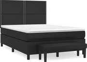 vidaXL Pat box spring cu saltea, negru, 140x190 cm, piele ecologică